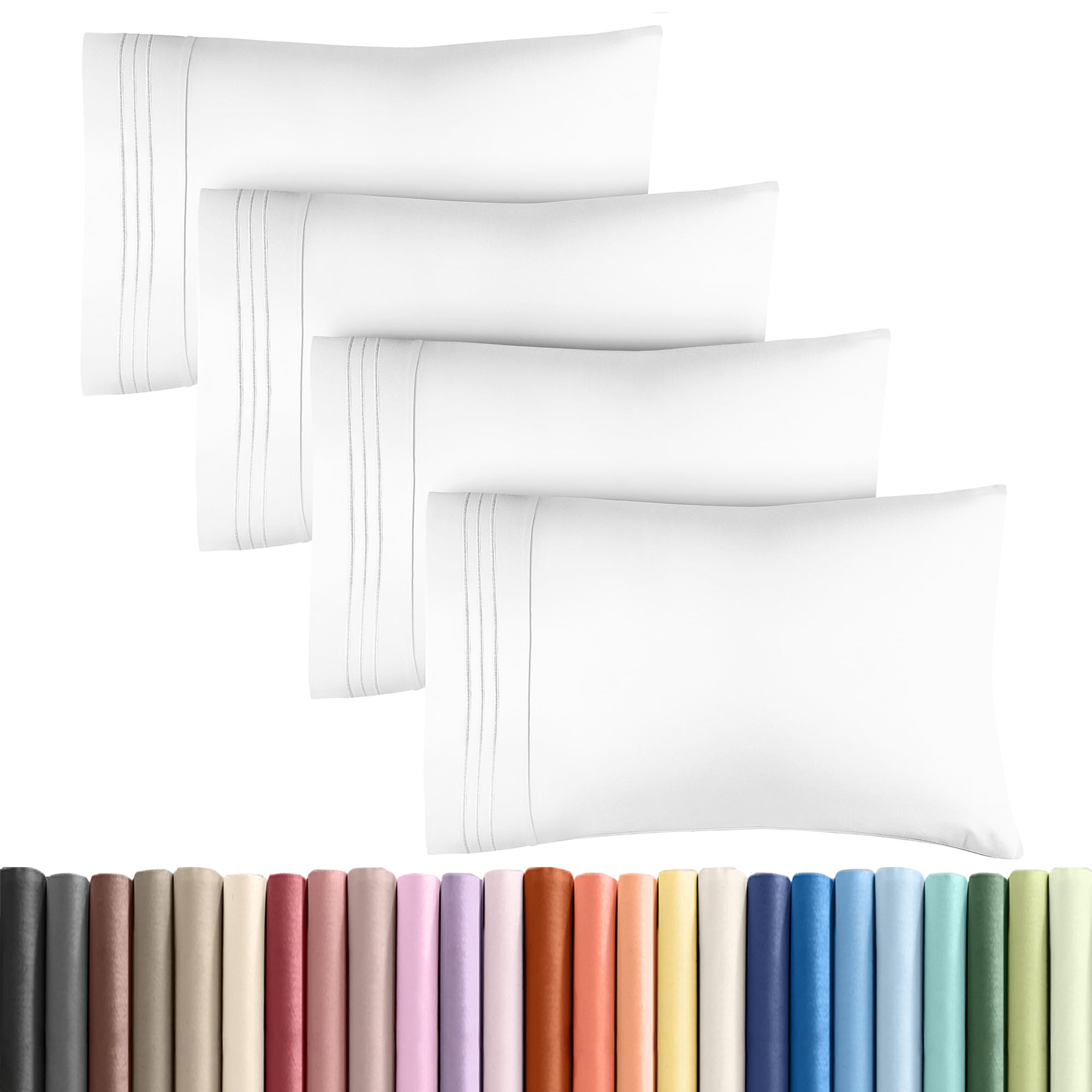 king pillow cases set of 4 - ultra soft hotel quality pillowcase covers - comfy, cozy & wrinkle free - shrinkage, stain and fade resistant - machine washable pillow protectors - 4 piece set - white