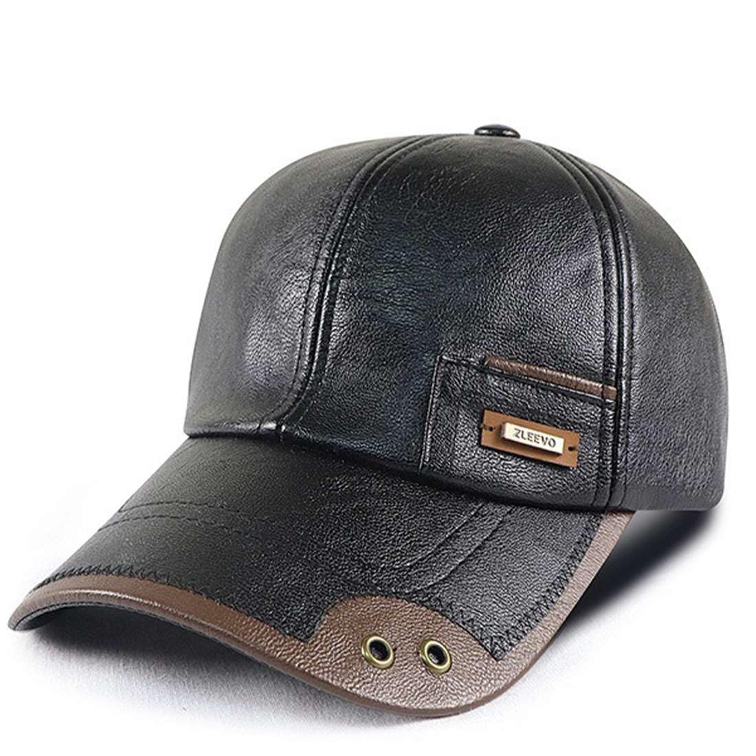 Autumn Winter Men PU Leather Baseball Cap Warm Baseball Hat Outdoor Sports Cap