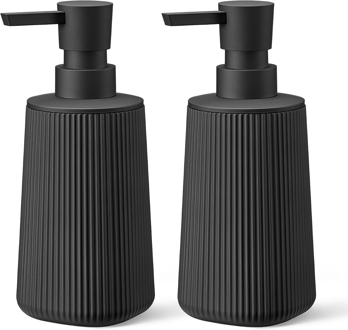 Juego de 2 dispensadores de jabón de manos negros | con bomba que no se oxida para encimeras de baño y cocina Plástico rayado mate recargable 8.5 oz