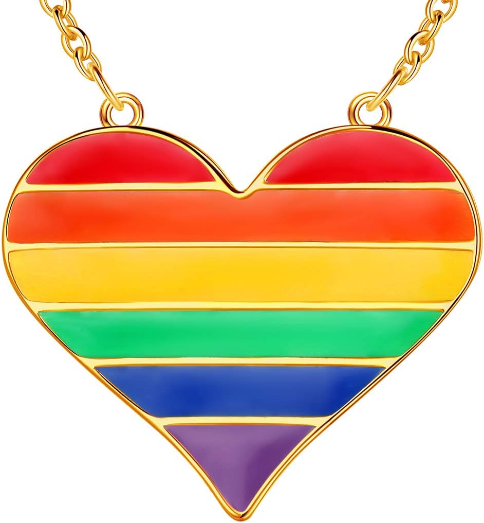beautlace LGBT Necklaces 18K Gold Plated Rainbow Love Heart Triangle Pendant Gay Lesbian Pride Jewelry for Men and Women