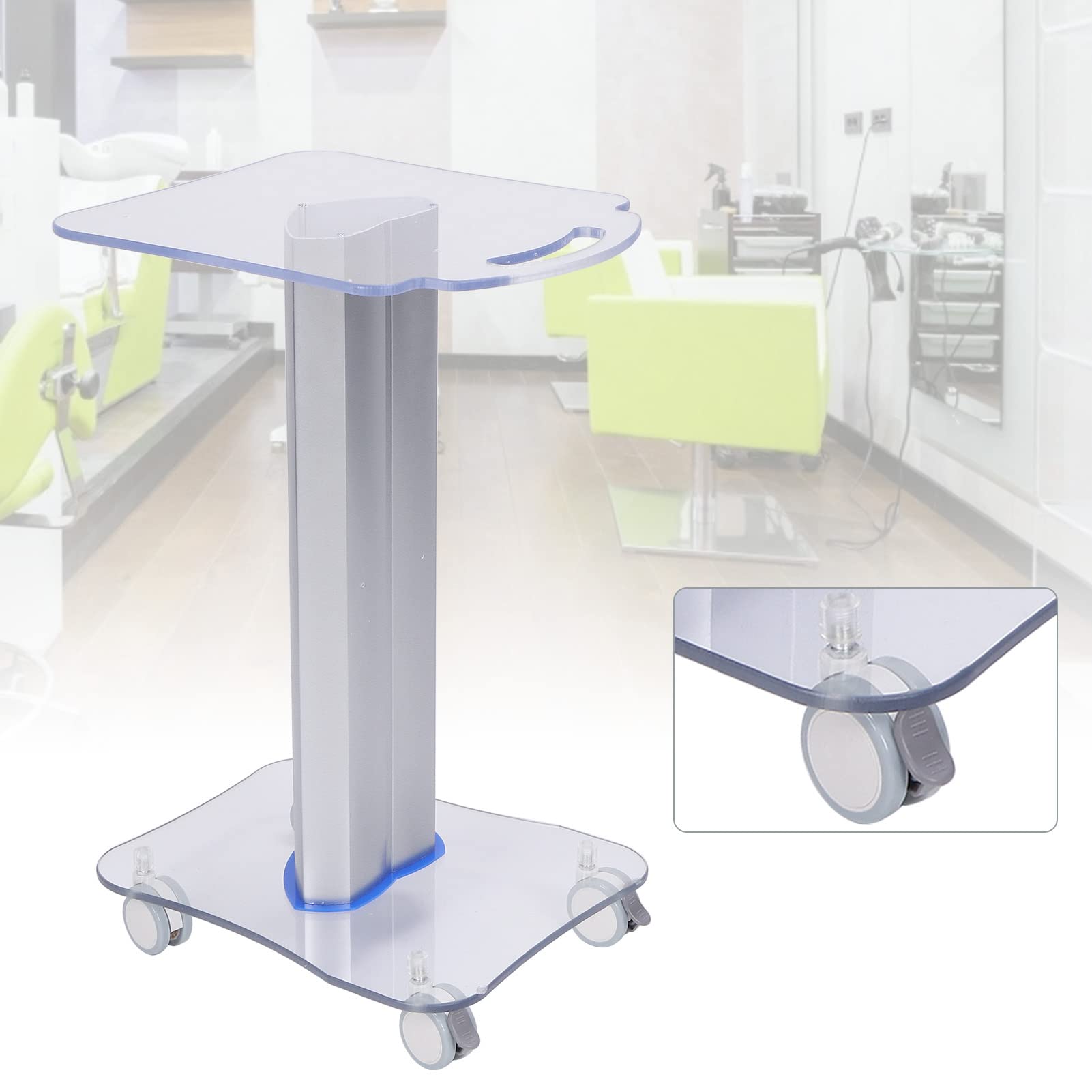 Pongnas Carrello per Salone di Bellezza in Plexiglass, Carrello a 4 Ruote con Maniglia Ergonomica e Vassoio Portaoggetti, per Uso Domestico o in Salone