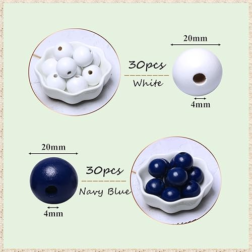 Miniatura 3 de Cuentas de madera para manualidades de decoración del hogar, 60 cuentas, 0.787in, agujero 0.157in, cuentas espaciadoras redondas de madera pintadas