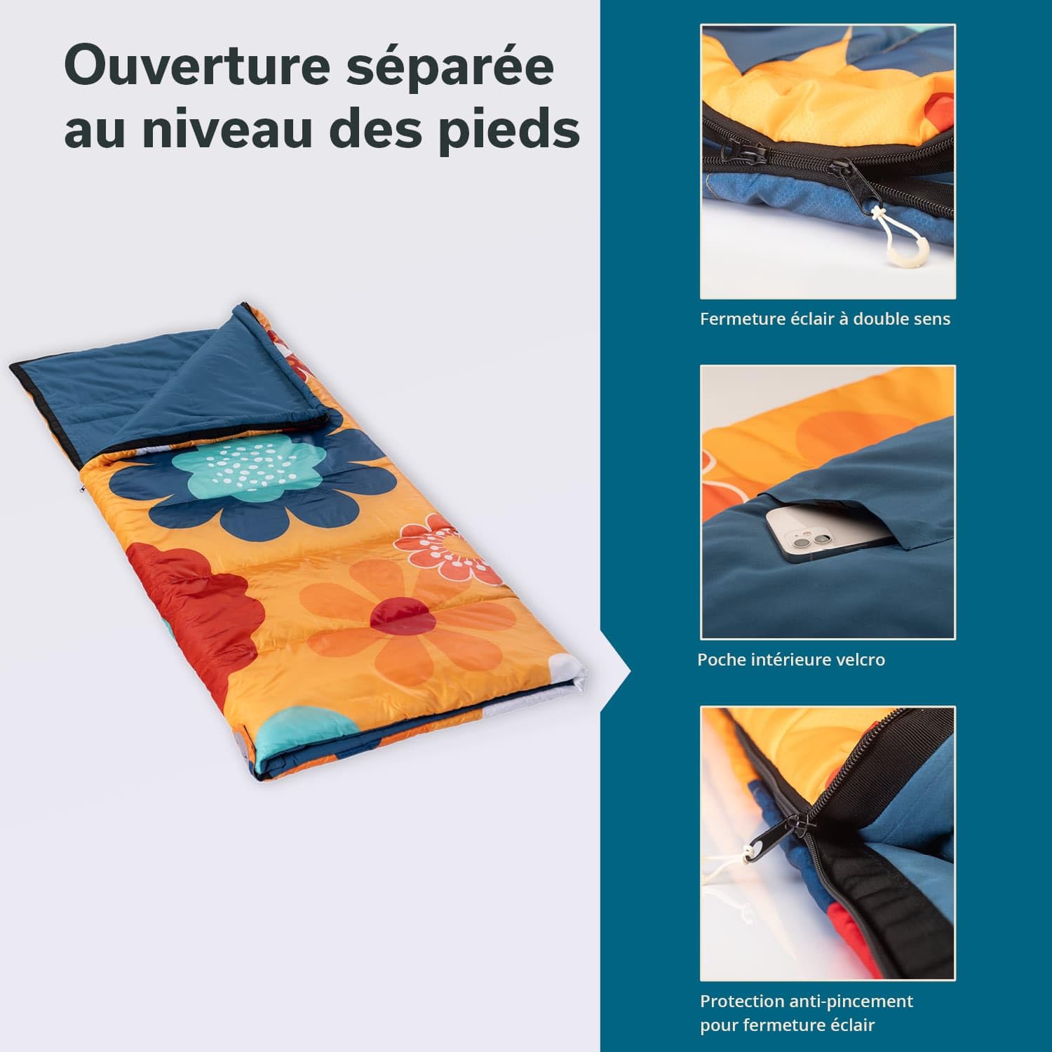 Skandika Sac de Couchage Sovro | Sac de Couchage rectangulaire pour Adultes, 3 Saisons, utilisable comme Sac de Couchage Double, Sacs de Couchage de Camping avec Oreiller