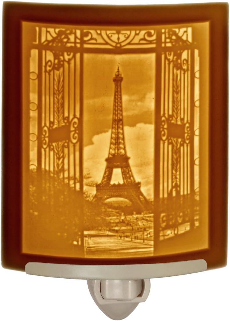 - The Porcelain Garden Eiffel Tower Night Light, Porcelain Lithophane, Decorative wall Plug in for Nursery, Bedroom Kitchen, Bath, Hallway; Paris Themed Accent Light