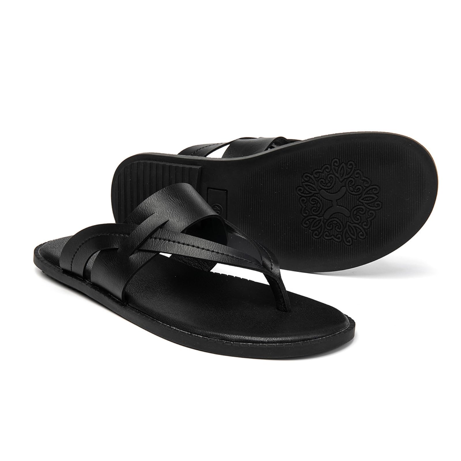 Chanclas Sandalias Al Aire Libre De Verano Los Hombres Tamaño Grande Antideslizantes Zapatillas La Tanga Playa Resistentes Desgaste Estilo Casual Ultra-Fibra Superior Goma-42-black