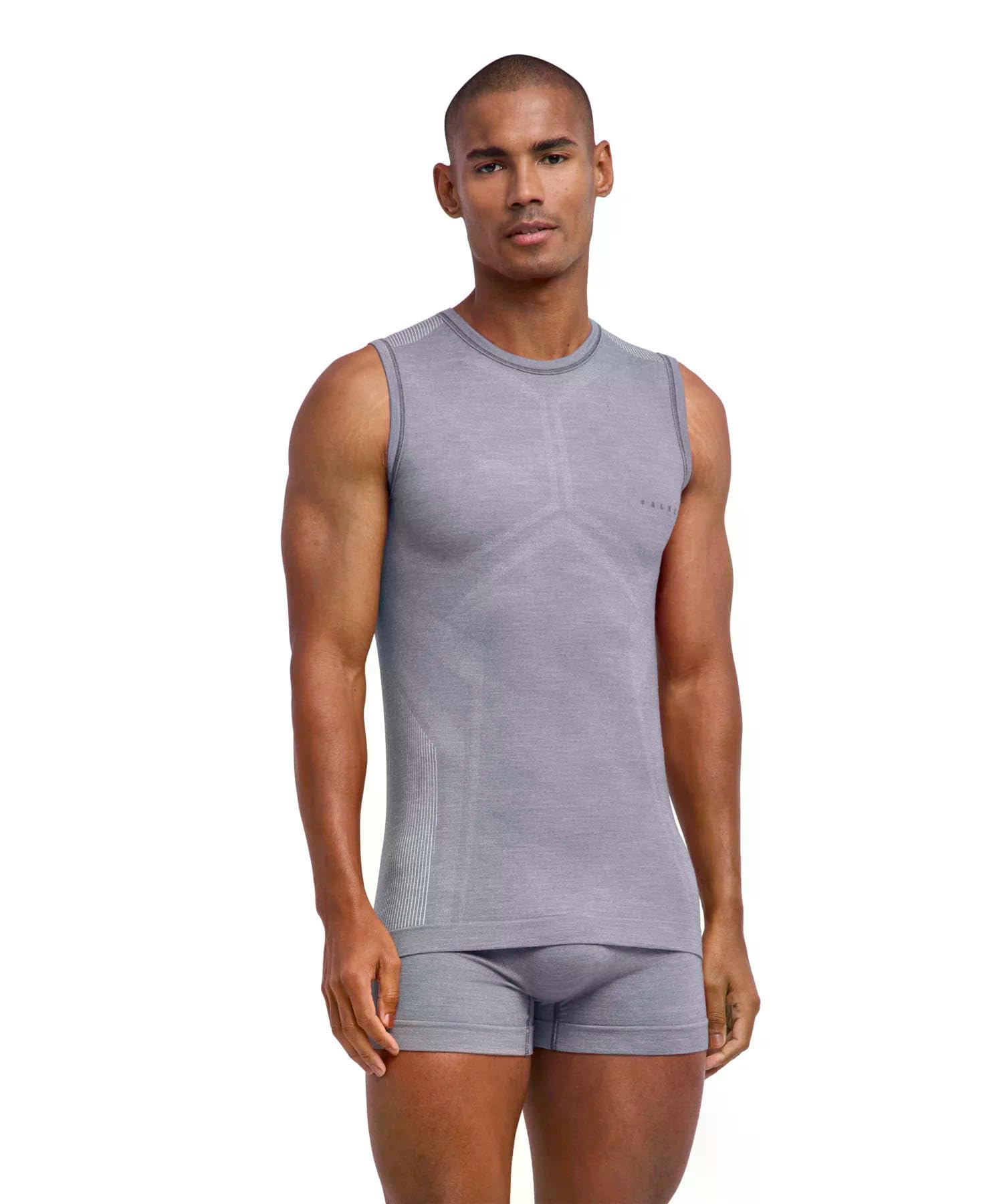 FALKE Mężczyźni Warstwa podstawowa (góra) Wool-Tech Light M S/l Sh wełna materiał funkcjonalny regulujące klimat 1 Sztuka, Szary Grey-Heather 3757, S