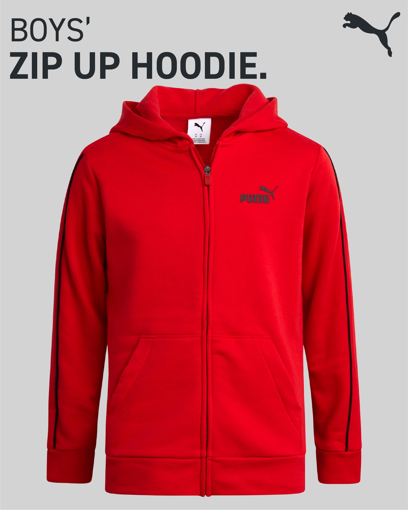 PUMA Felpa con cappuccio con zip per ragazzi, in pile, comoda e performante, con cerniera, per ragazzi – Felpa sportiva per sport e uso quotidiano