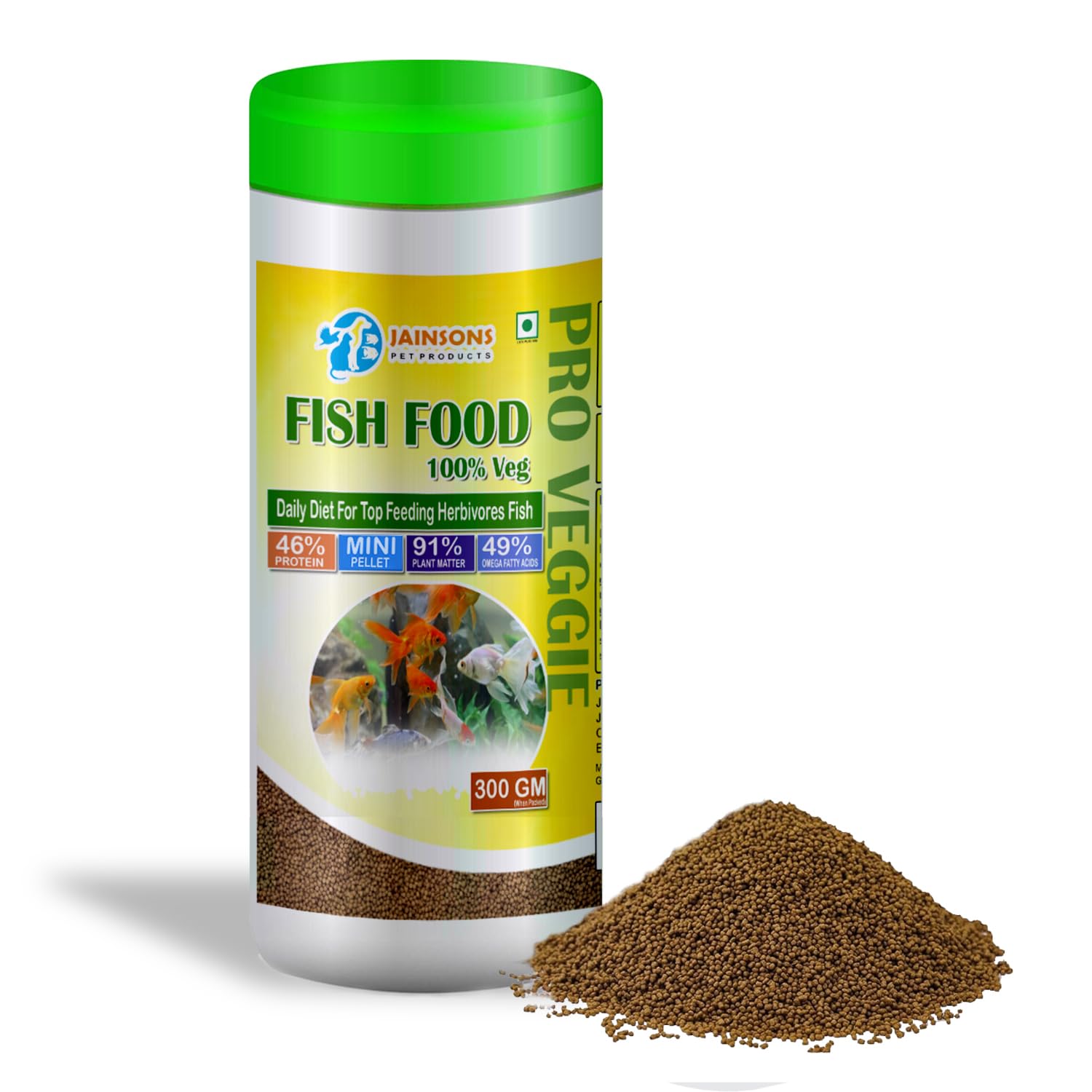 Jainsons Pet Products Pro Veggies Fish Food - 91% Plant Matter, Highly Nutritious, Mini Pellet for Herbivores - 300g-image-32