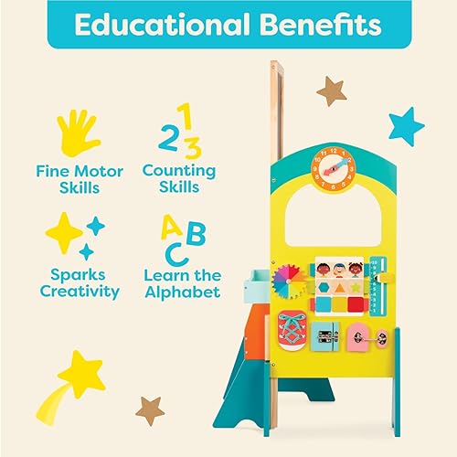 Miniatura 4 de B. toys Juego escolar – Pizarra blanca y pizarra – 36 letras magnéticas y números – 11 actividades educativas e interactivas – Diversión escolar en