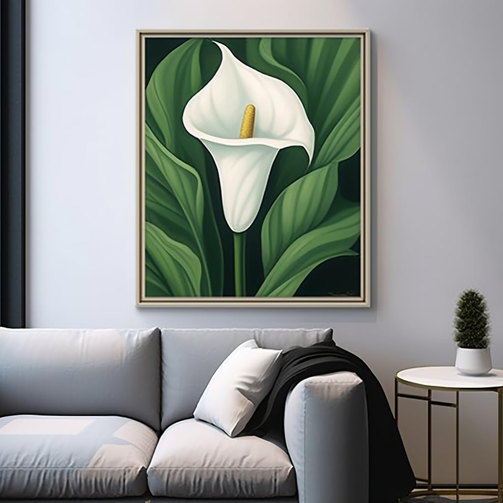White Green Calla Lily 5D Diamond Art Painting for Adults Full Drill Round Diamond Paint by Number Kits for Beginners Gems Cross Stitch for Wall Decor