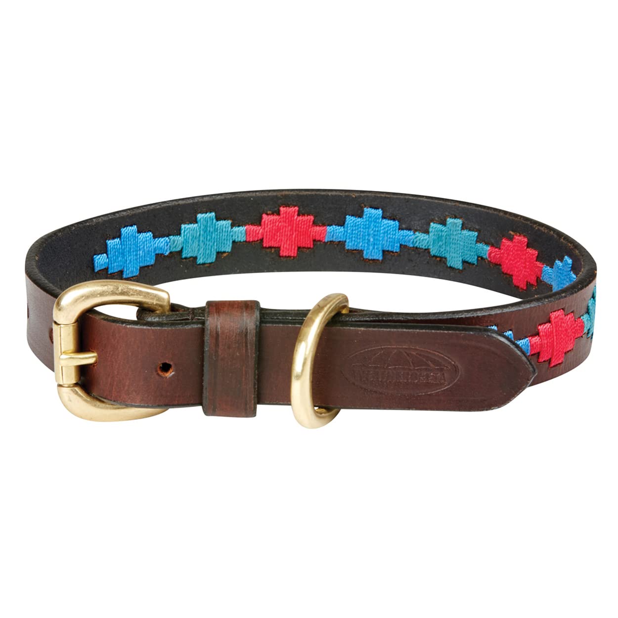 WeatherBeeta Polo Leather Dog Collar, Beaufort Brown/Emerald/Pink/Bl, Xxlarge