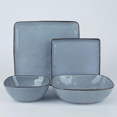 Miniatura 2 de Famiware Juego de platos y cuencos cuadrados oceánicos para cocina, juegos de vajilla de 16 piezas para 4, esmalte reactivo, azul