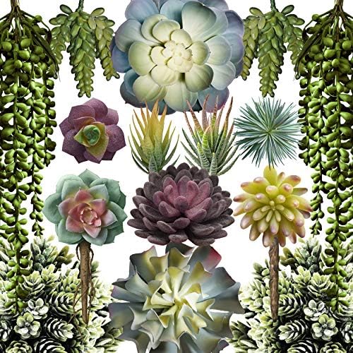 caqpo Artificial Succulents - 15 Pack - Premium Unpotted Succulent Plants Artificial - Realistic Textured Succulents - Fake Succulent Plants for DIY - Faux Cactus Plant Bulk - Feaux Succulent Plants
