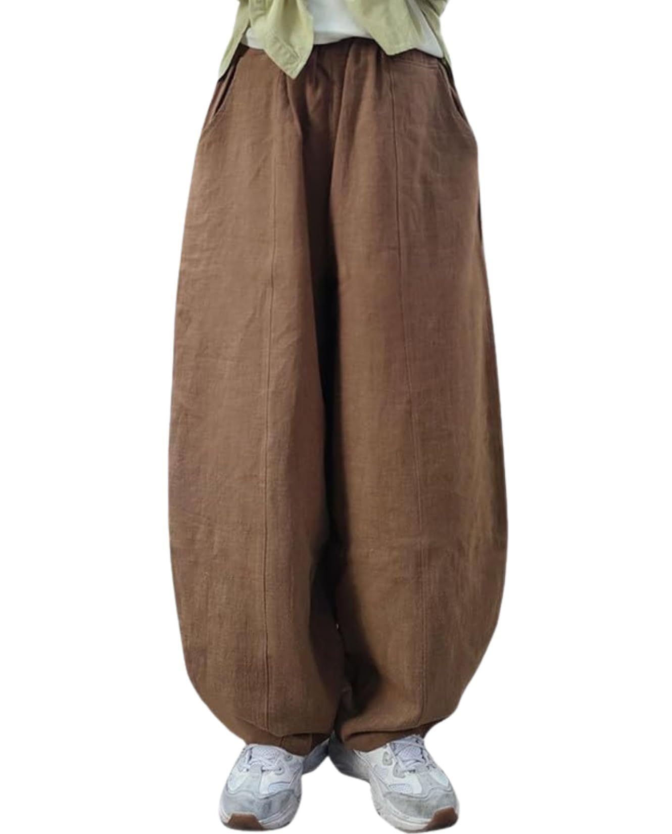 Cargo Japanese Pants for Women Soild Cotton Linen Wide Leg Pants Casual Fall Baggy Lantern Trouser with Pockets