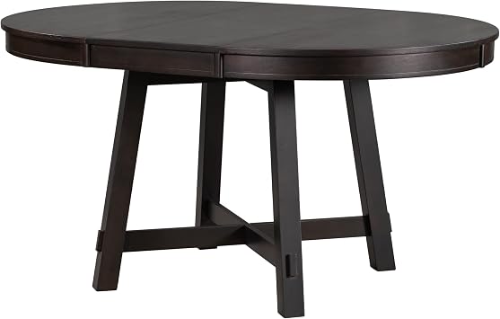 Extendable Dining Table - Round Dining Table with Leaf Extension and X-Shaped Base, Circular Dining Table with Solid Wood Frame,Oval Dining Table for Kitchen (Espresso)