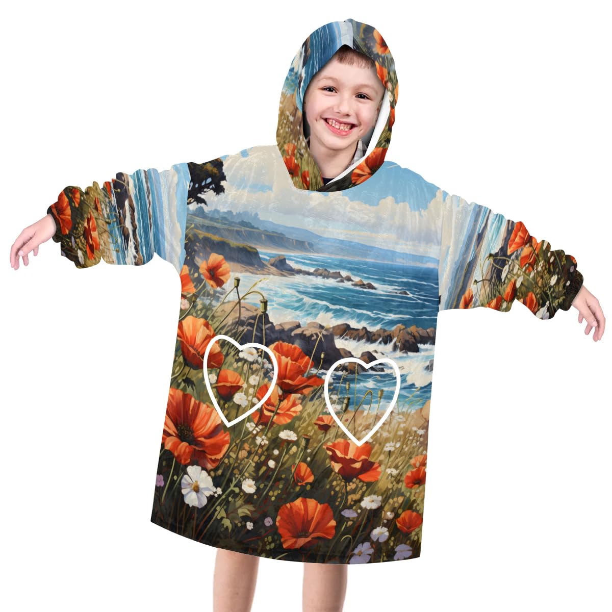 Wearable Blanket Hoodie for Kids, Mystical Florals Fleece Sweatshirt Blanket Oversized Blanket Sweatshirt with Pocket Flannel Warm Hooded Blanket 6-10 Year Old Girl Boy Gift, One Size