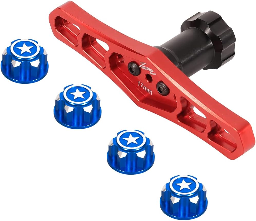 WEISHUJI 17mm Hex Wheel Mount Nuts,Hex Wheel Nuts with Wheel Hex Wrench Tool for Traxxas X-Maxx/E-Revo/E-Maxx/Summit Monster Truck RC Vehicle Tires (1 red Wrench + 4 Blue Nuts)