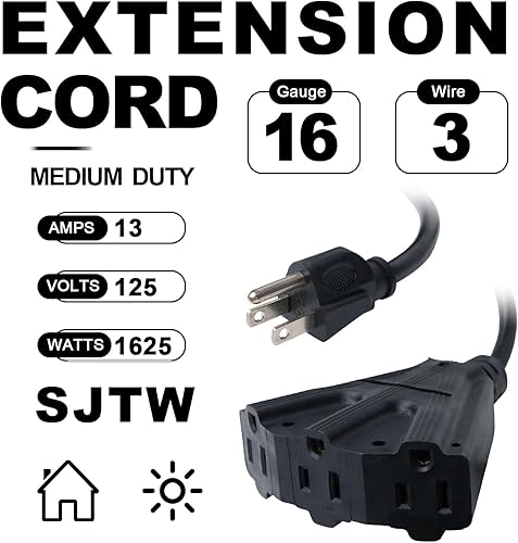 Miniatura 9 de EP Cable de extensión para exteriores de 10 pies con 3 tomas de corriente eléctrica, cable verde SJTW de 16/3 con enchufe a tierra de 3 clavijas