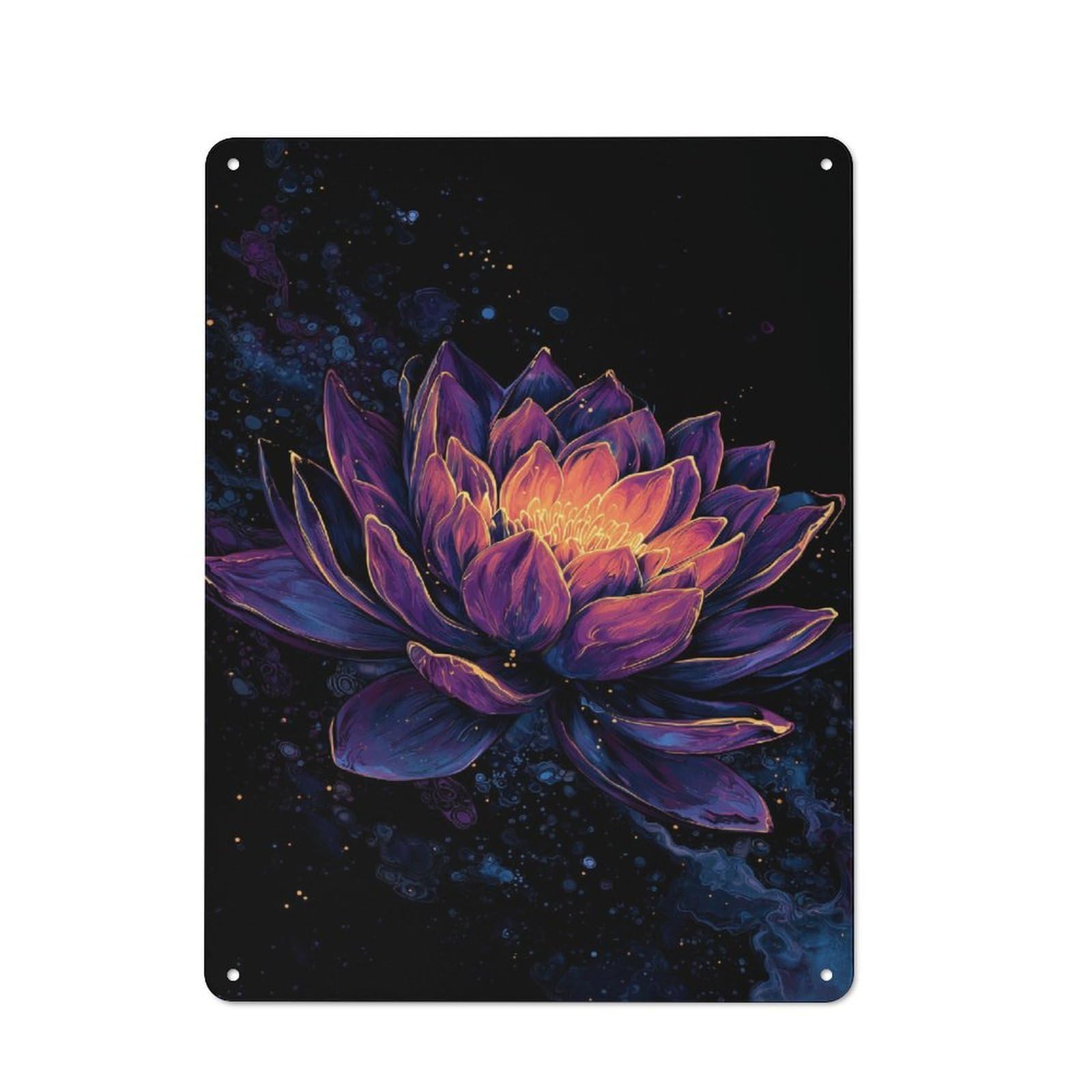 Metal Plaque with Neon Lotus Bloom Design 40x30cm, Vintage Bistro Wall Plaque for Coffee Bar, Kitchen, Bistro Or Tea Corner