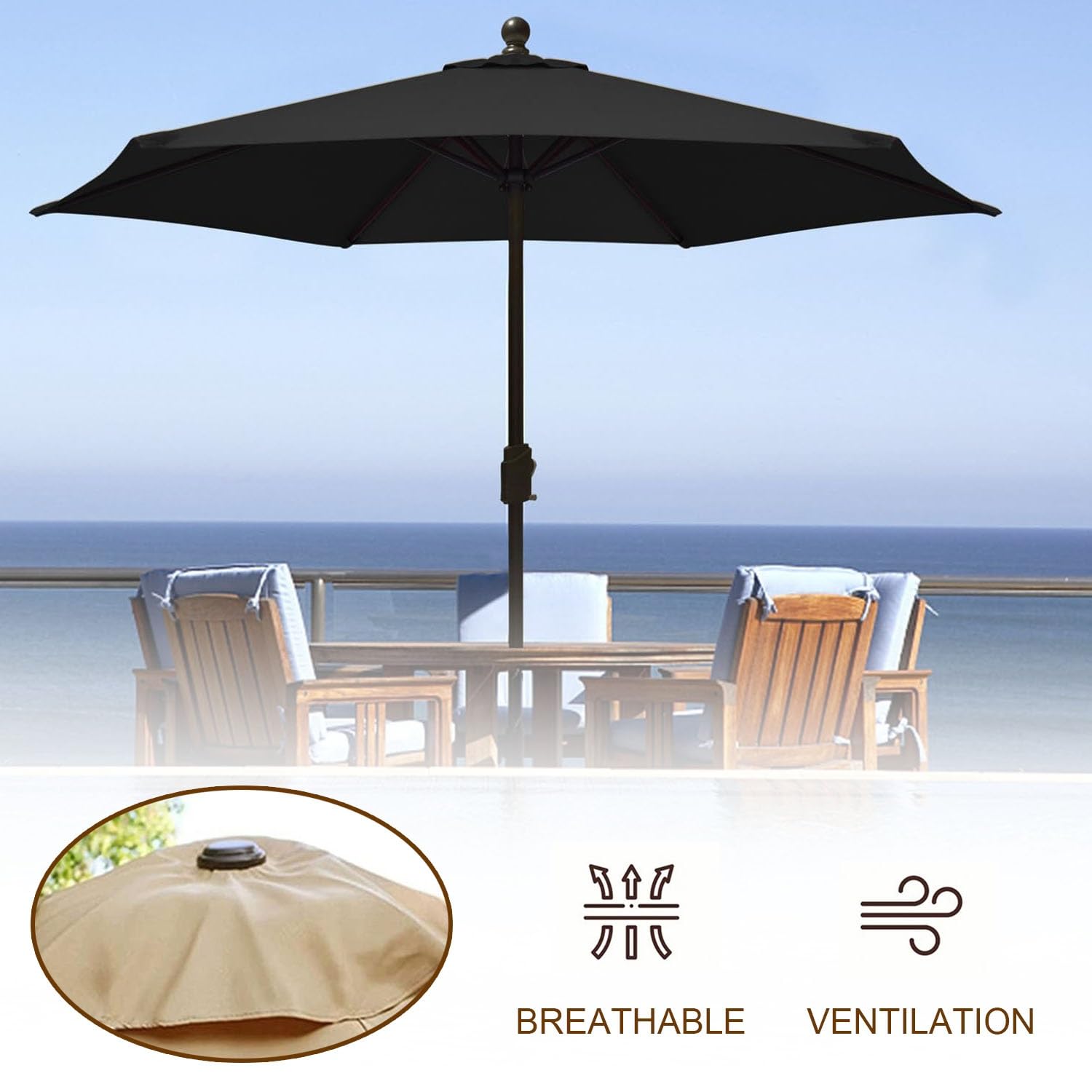 Auvent De Remplacement Pour Parasol De Jardin, Toile Anti UV 50+, Housse Polyester 350CM