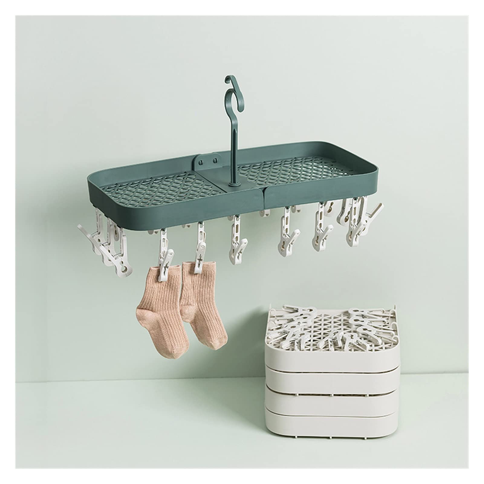 Kleiderbügel Faltbare Lagergestell 18 Stück Wäscheklammern Mantelbügel Home Organizer Badezimmer Zubehör für Socken Hut Unterhose (Color : White)