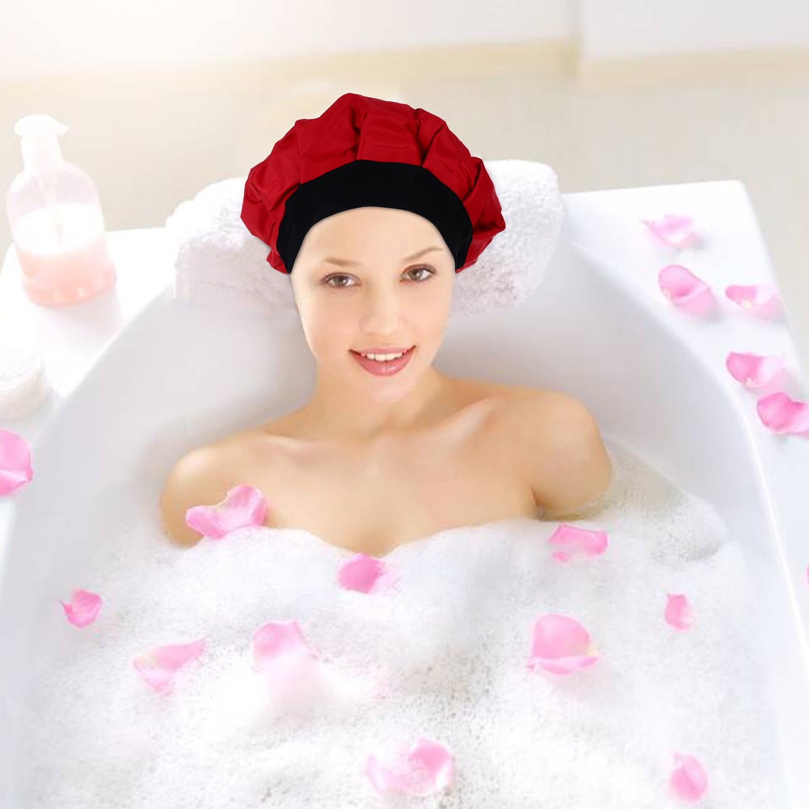 STOBAZA Gorro Térmico para Hidratación Profunda Calentado en Microondas y Acondicionamiento Capilar Profesional para Cabello Gel y Tejido Rojo en Peluquería