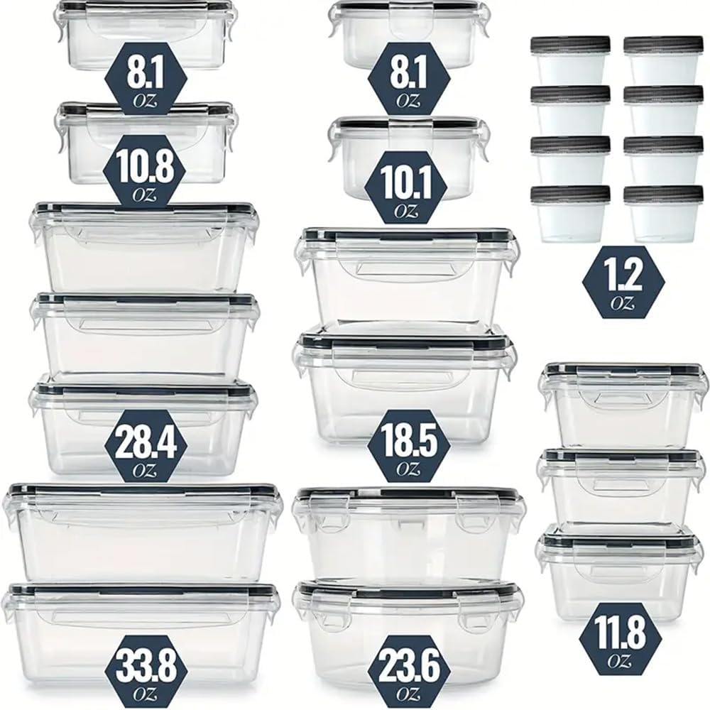 48-Piece Meal Prep Containers Set With Airtight Lids,BPA Free Food Storage Containers For Leftovers Leakproof Stackable Freezer/Microwave/Dishwasher Safe Lunch Box (24, Rectangular+Roud)