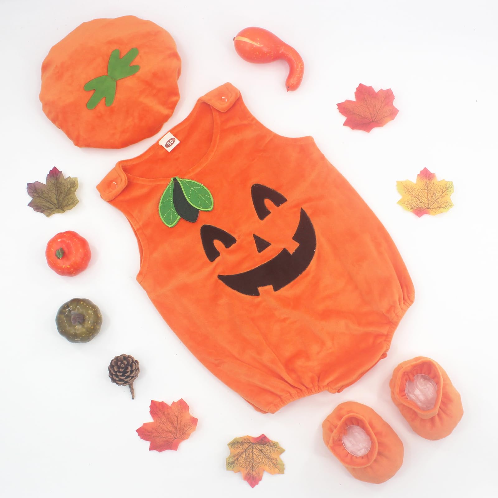 ZHSKEUUN Newborn Baby Boys Girls Halloween Avocado/Pumpkin/Dinosaur Costumes Halloween Cosplay (Baby Pumpkin Outfit, 0-3 Months)