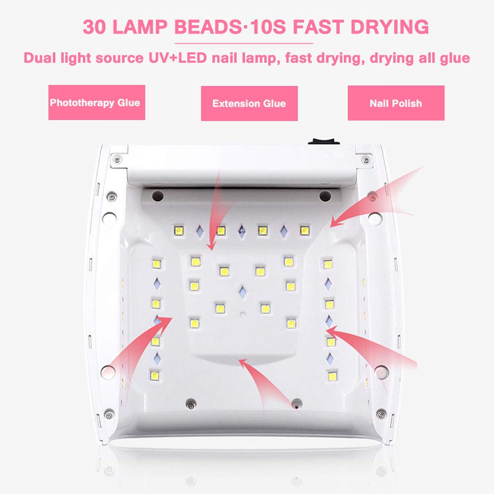 Lampa do paznokci, Z akumulatorem o dużej pojemności Pro Manicure Suszarka do paznokci Lampa utwardzająca, do wszystkich lakierów żelowych i narzędzi do zdobienia paznokci(White)