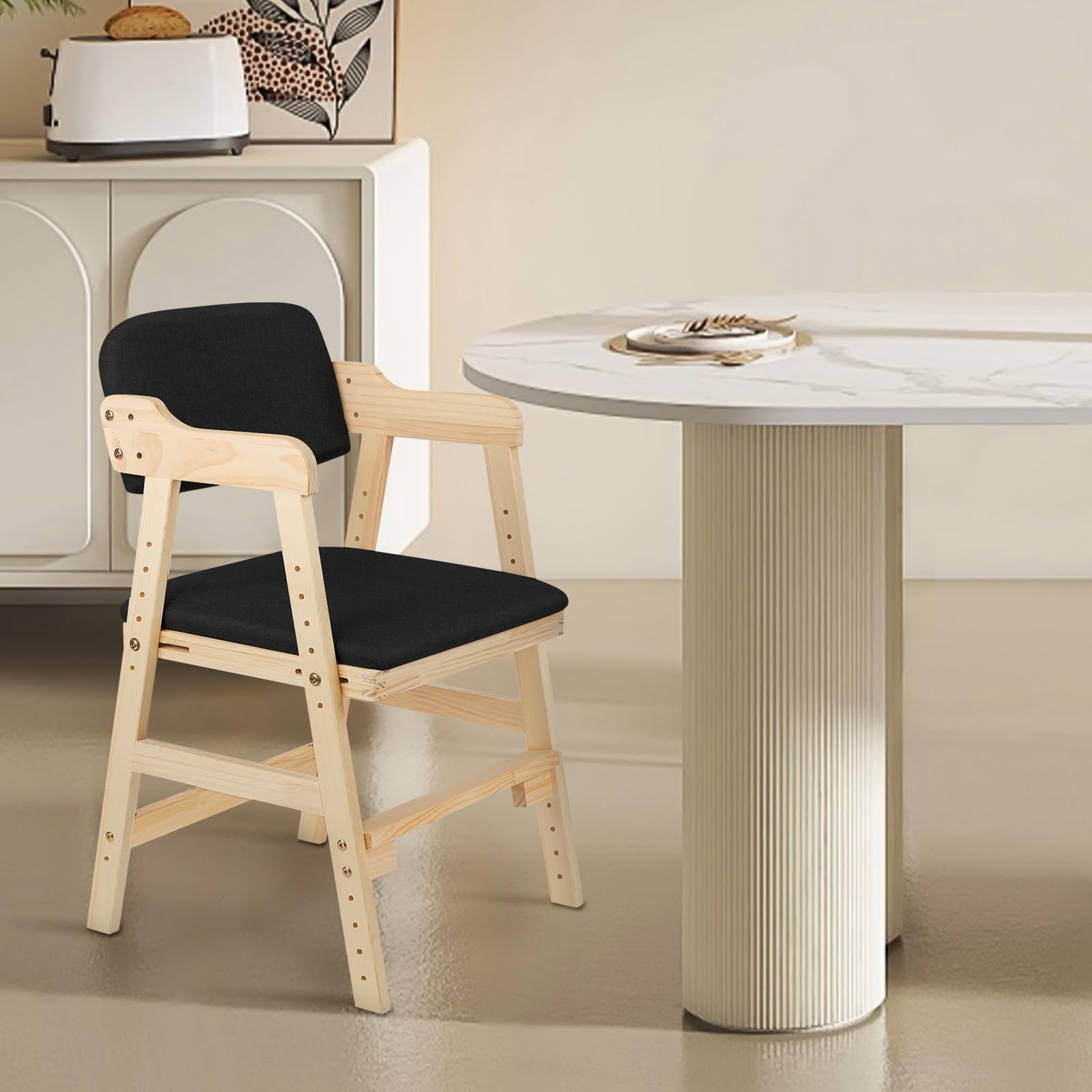 Trona Bebé Evolutiva, desde 6 Meses - 10 Años, hasta 30 kg, Trona de Bebé, Bandeja Extraíble, Asiento y Reposapiés Regulables, Madera Natural (48 x 46 x 78 cm - Negro)