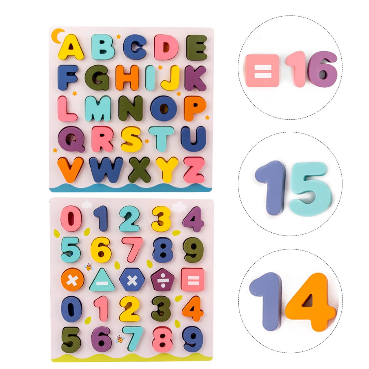 Juguete Educativo Rompecabezas de Madera 2 Juegos para Niños | Juguetes de Reconocimiento de Letras, Rompecabezas de Números, Decoracion Colegio