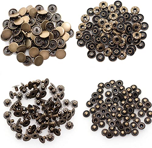 24 Sets Heavy Duty Leather Snap Fasteners Kit, Betterjonny 17Mm Metal Snap Buttons Press Studs Leather Rivets Snaps With 4 Setter Tools For Clothes Bracelet Jackets Jeans (Antique Brass) #TOP7