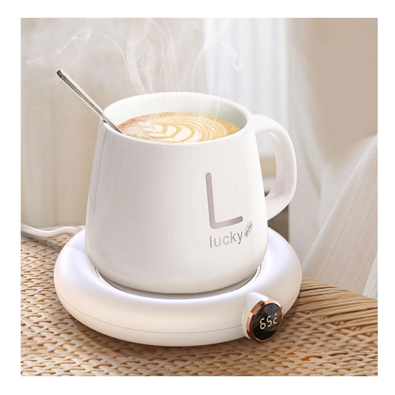 Scalda-tazze da caffè, USB con scatola, scalda tazza per scrivania con spegnimento automatico, 3 impostazioni di temperatura, scalda tazza da caffè, regalo per donne, regalo per Natale (bianco)