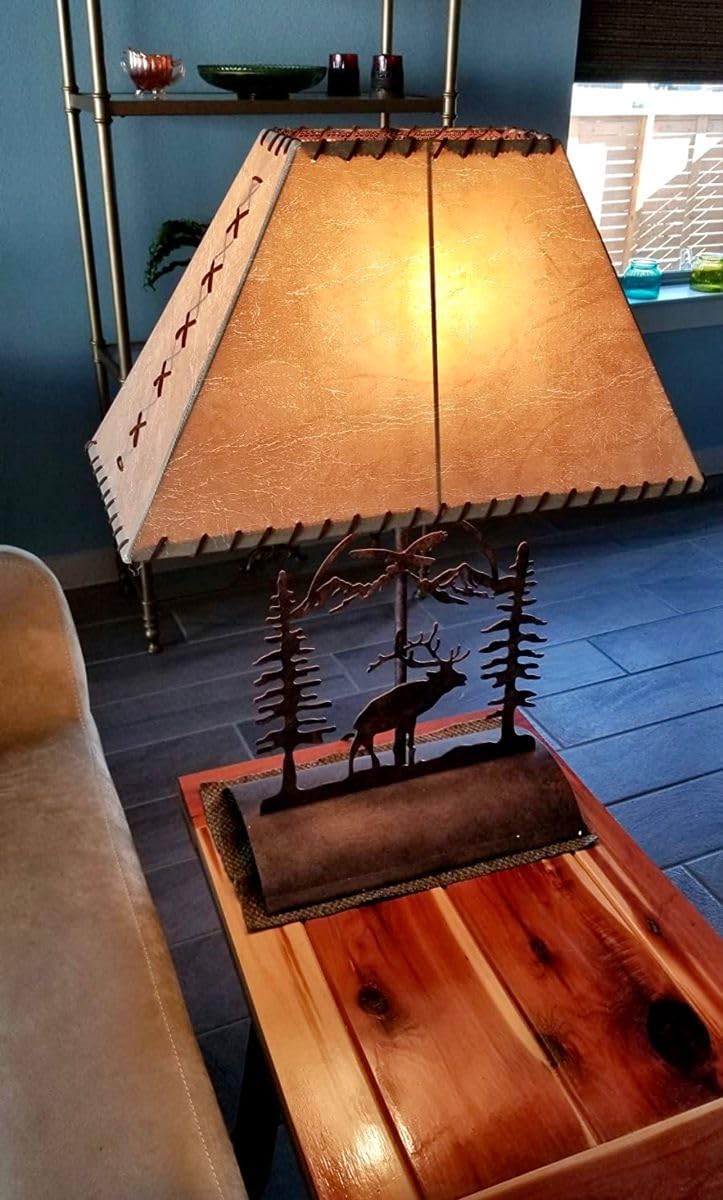 Muskoka Lifestyle Products Rustic Elk Table Lamp with Faux Rawhide Shade - 26" Cabin Lamp USA