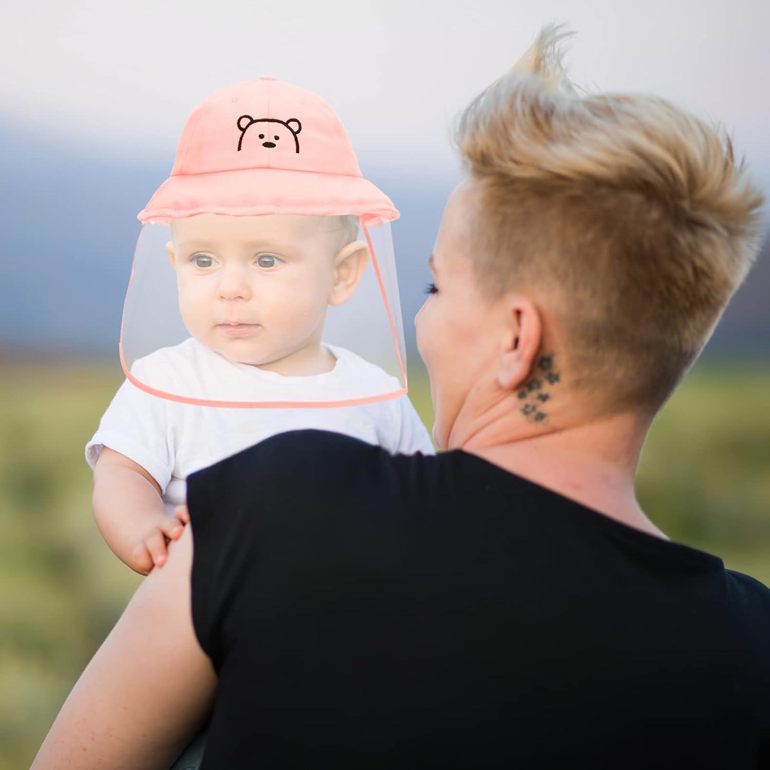 Shield Ski Mask Sun Hat with Clear Face Cover Anti Spitting Bucket Hat Outdoor Wide for Baby Boys Girls Newborn Sun Hat Infant Infant Mask