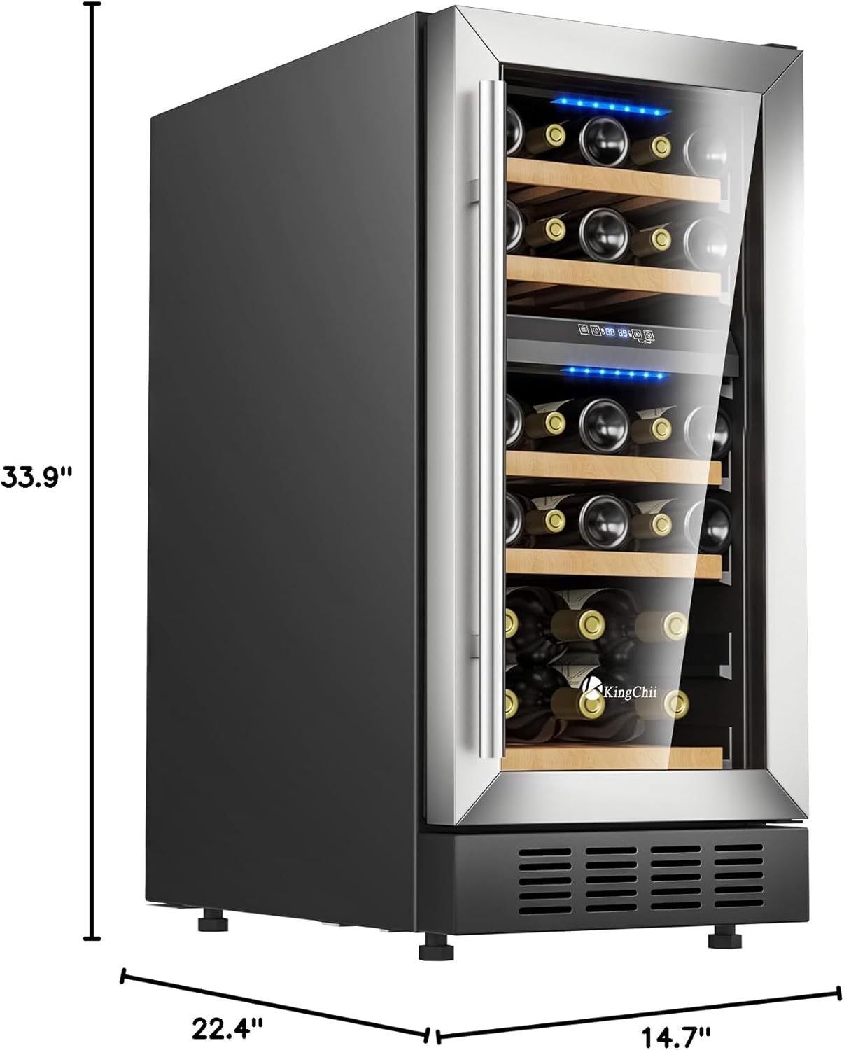 KingChii 15 Inch 26 Bottle Dual Zone Wine Cooler Refrigerator Professional Compressor, Stainless Steel & Tempered Glass For Red Wine, Champagne - Built-in or Freestanding for Home, Kitchen, or Office