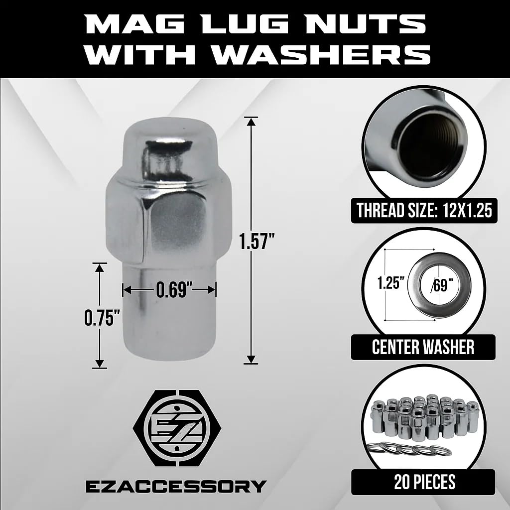 Cragar Standard Mag Lug Nut 12x1.25 with Center Washer Set of 20 Pcs