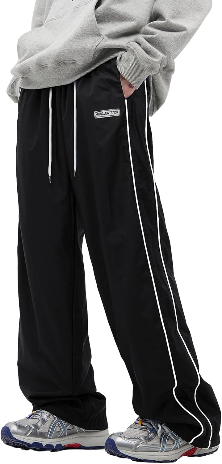 WZIKAI Men's Baggy Sweatpants Elastic Waist Drawstring Track Pants Y2K Casual Streetwear Parachute Pants with Pockets - Image 3