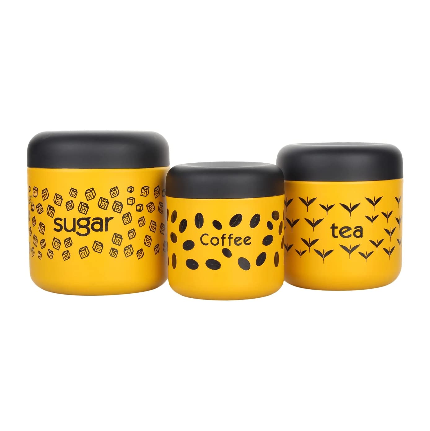 Stainless Steel Tea Coffee Sugar Canister – Set of 3 | Multipurpose Jar & Canisters For Kitchen Accessories (YELLOW)