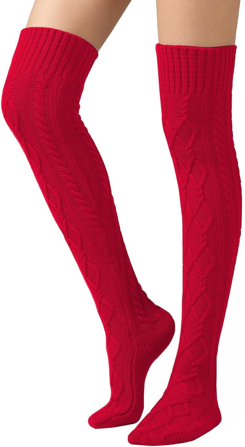 Leoparts Cable Knit Thigh High Socks for Women Over the Knee Boot Socks Extra Long Leg Warmer Winter Stockings - Image 2