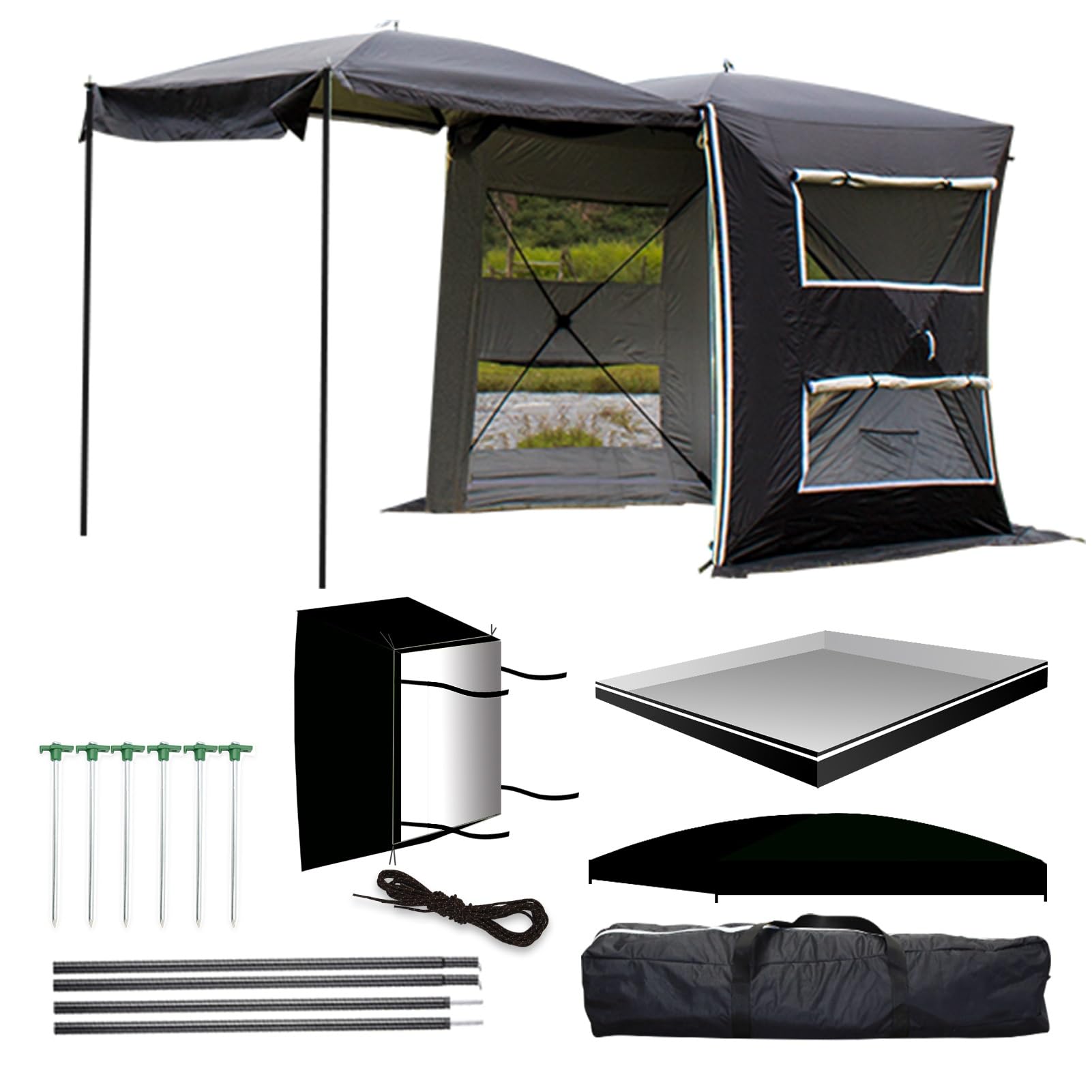 Busvorzelt - Freistehend Outdoor Zelt Luftzelt - Autozelt Vorzelt Camping Zelt, Freistehendes Autozelt mit Schlafkabine, Heckzelt Up für 4 Personen(Noir,Medium)