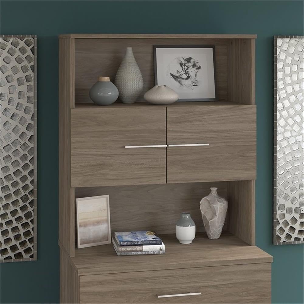 Scranton & Co Engineered Wood 36W Bookcase Hutch, Modern Hickory Finish, Open Shelving and Closed Storage, Euro-Style Hinges, Durable Office Organizer for Workspace or Home Office Use
