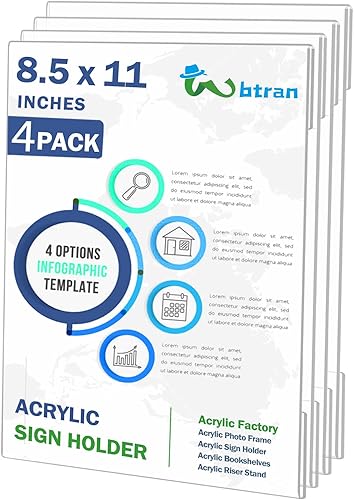 Miniatura 7 de Soporte acrílico para letreros de 8.5 x 11 pulgadas, 8.5 x 11 pulgadas, soporte de pared de plástico transparente con cinta, marco de pared acrílico