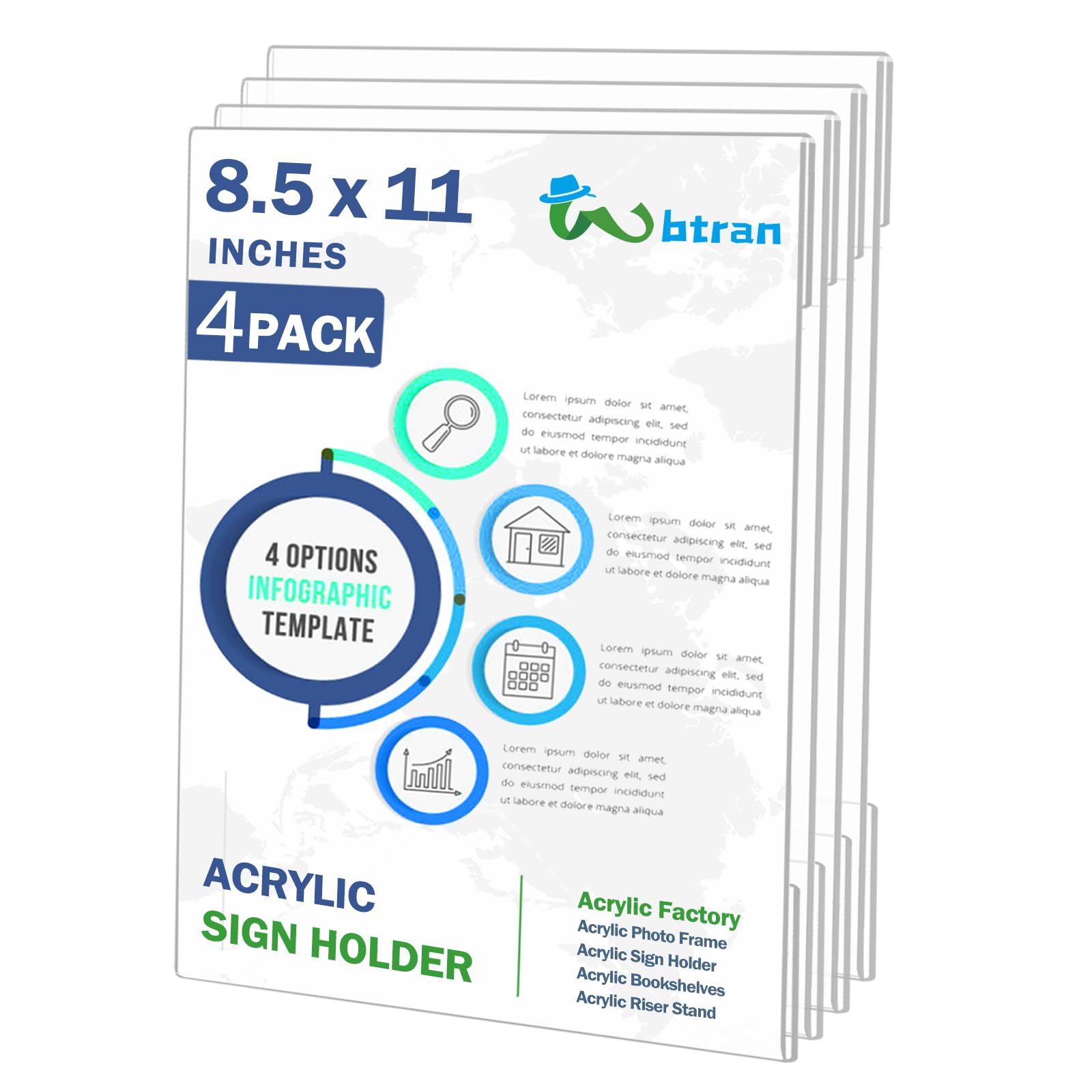 Acrylic Sign Holder 8.5 x 11 Wall Mount, Clear Plastic Paper Sign Display with Tape, No Drilling Acrylic Wall Picture Frames for Office, Home, Store,