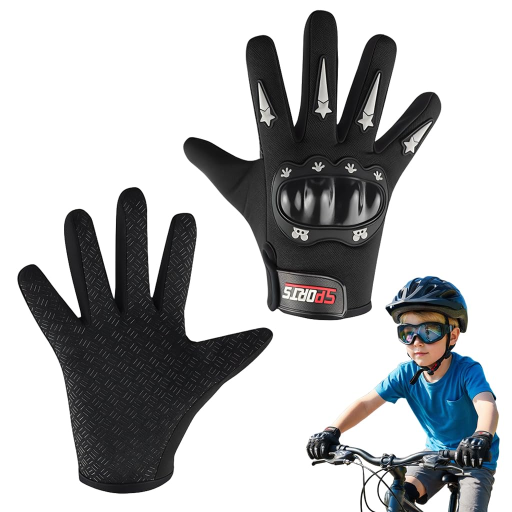 PROBEROS® Kids Riding Gloves, Anti-Slip Full Finger Protective Gloves with Finger Joint Guards, Fashion Cycling Gloves, Breathable Sports Gloves for Cycling & Riding, All Outdoor Sport, Black-image-27
