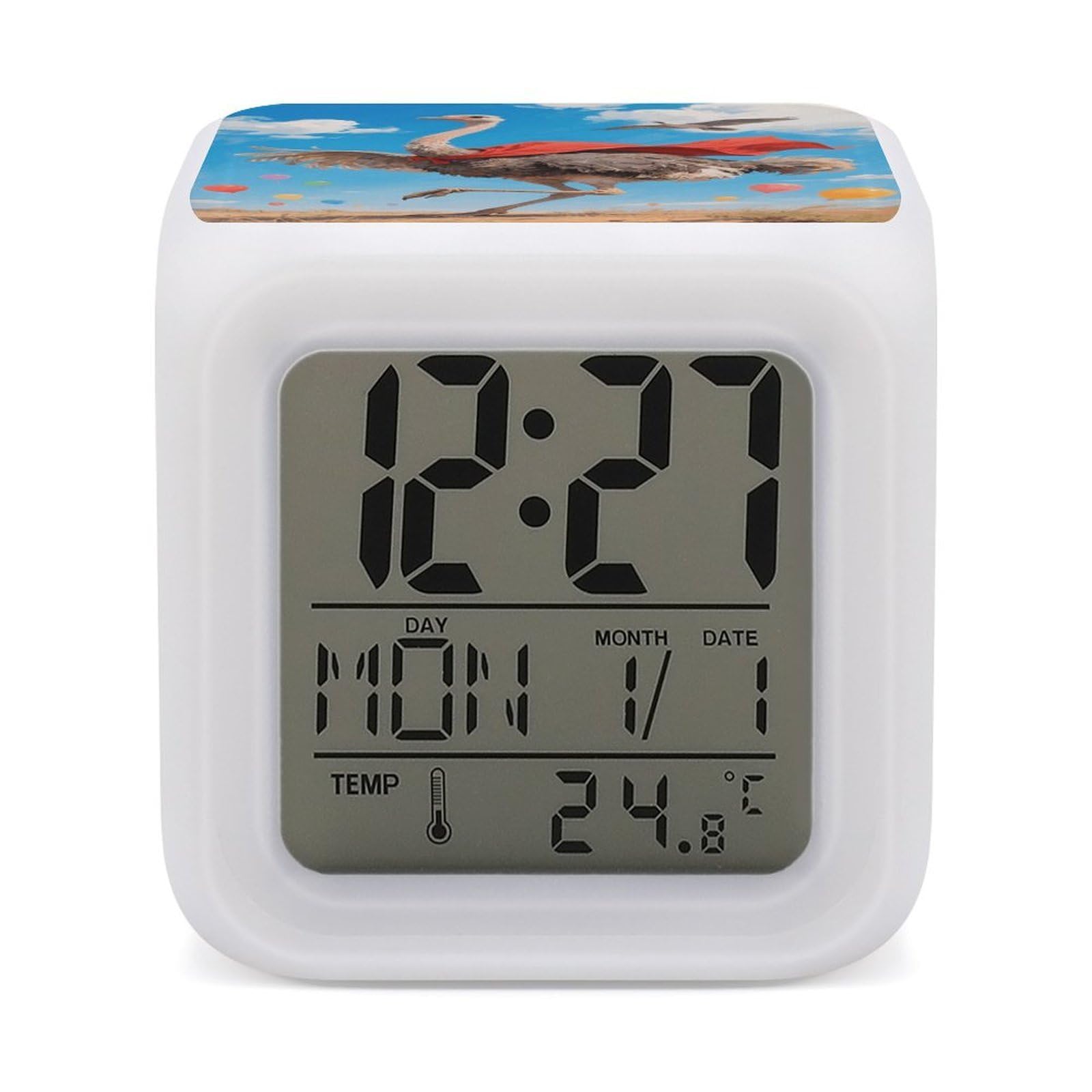 VstaDank Ostrich Alarm Clock Sleep Trainer 7 Color Changing Night Light Modern Touch Bedside Lamp Fashion Digital Clock with Temperature Display Wake Clocks for Loud Alarm