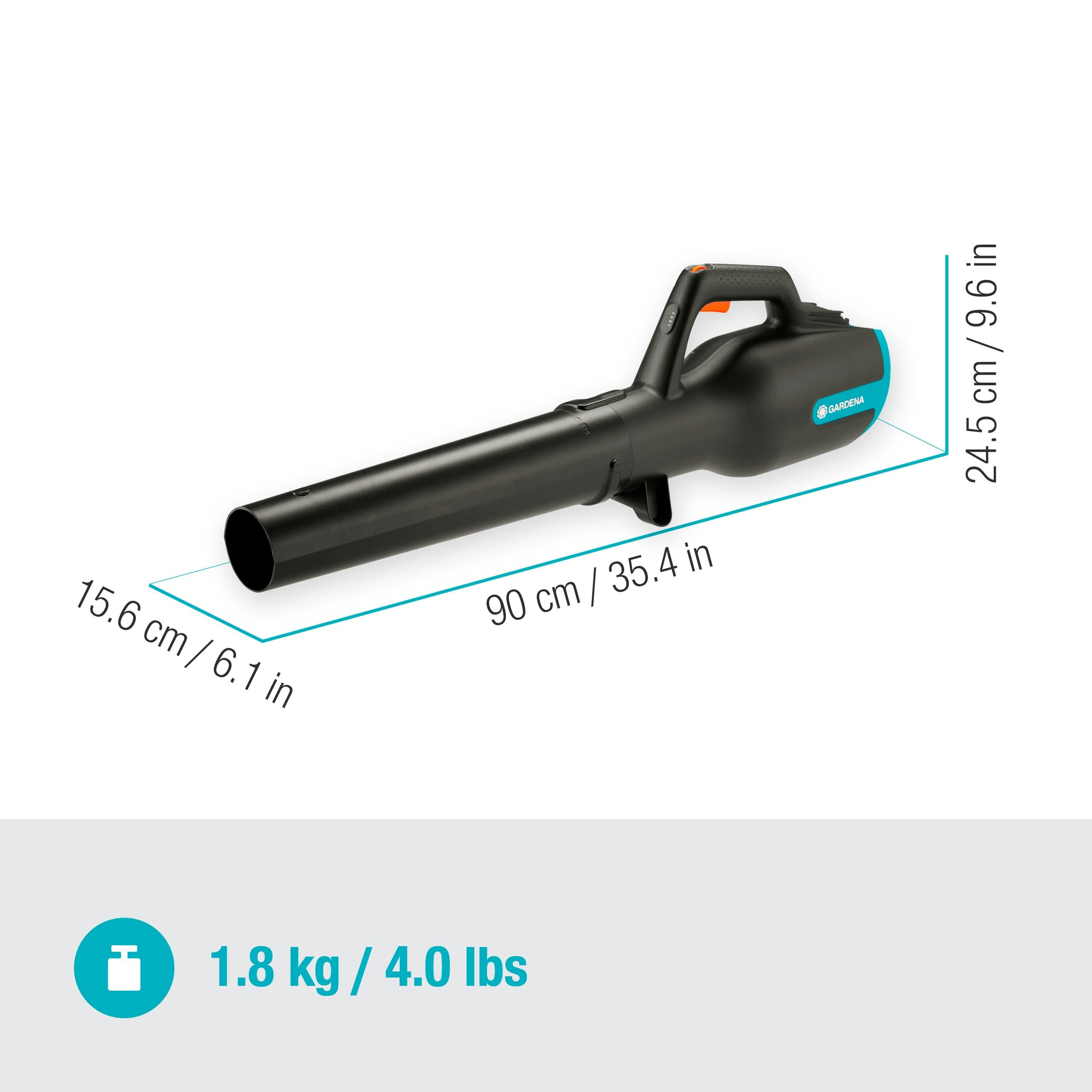 Gardena Soffiatore A Batteria PowerJet 18V P4A Solo: Rimozione delle foglie, Velocità regolabile, Elevato flusso d'aria, Leggero, Senza fili (14890-55)