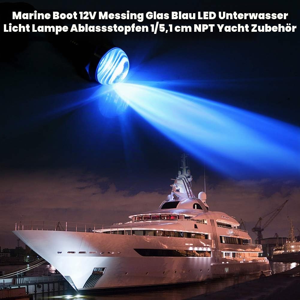 AYNEFY Unterwasserlicht, 12 V Blaue LED Ablassschraube Wasserdichte Unterwasserscheinwerfer U-Boot-Licht aus Messingglas für Marineboote Yachten U-Boote