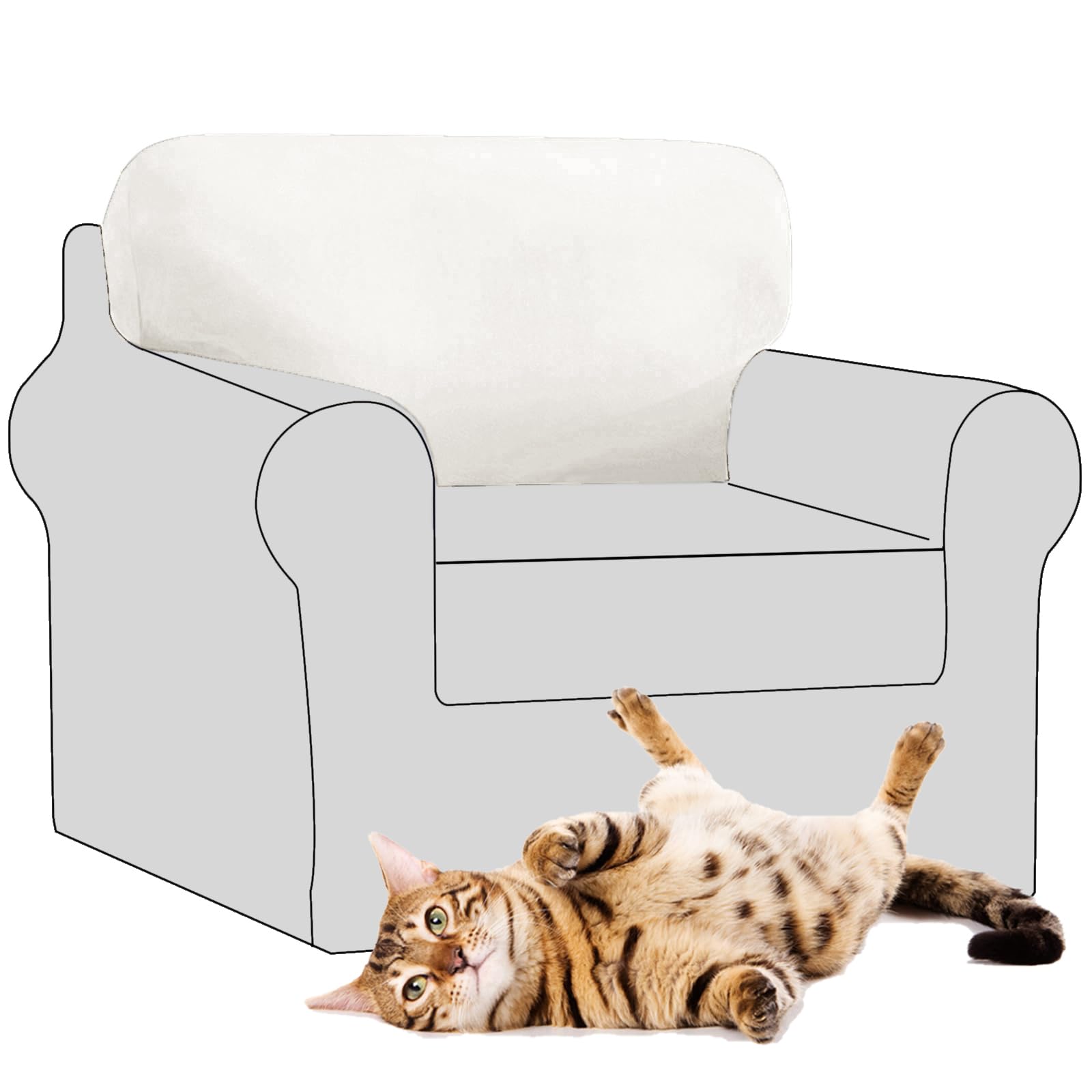 SYLC Stretch Velvet Sofa Backrest Cover, Back Cushion Covers Non-Slip Sofa Cushion Slipcovers for Couch Chesterfield Caravan RV Dinette (Ivory,1 pc Square L)