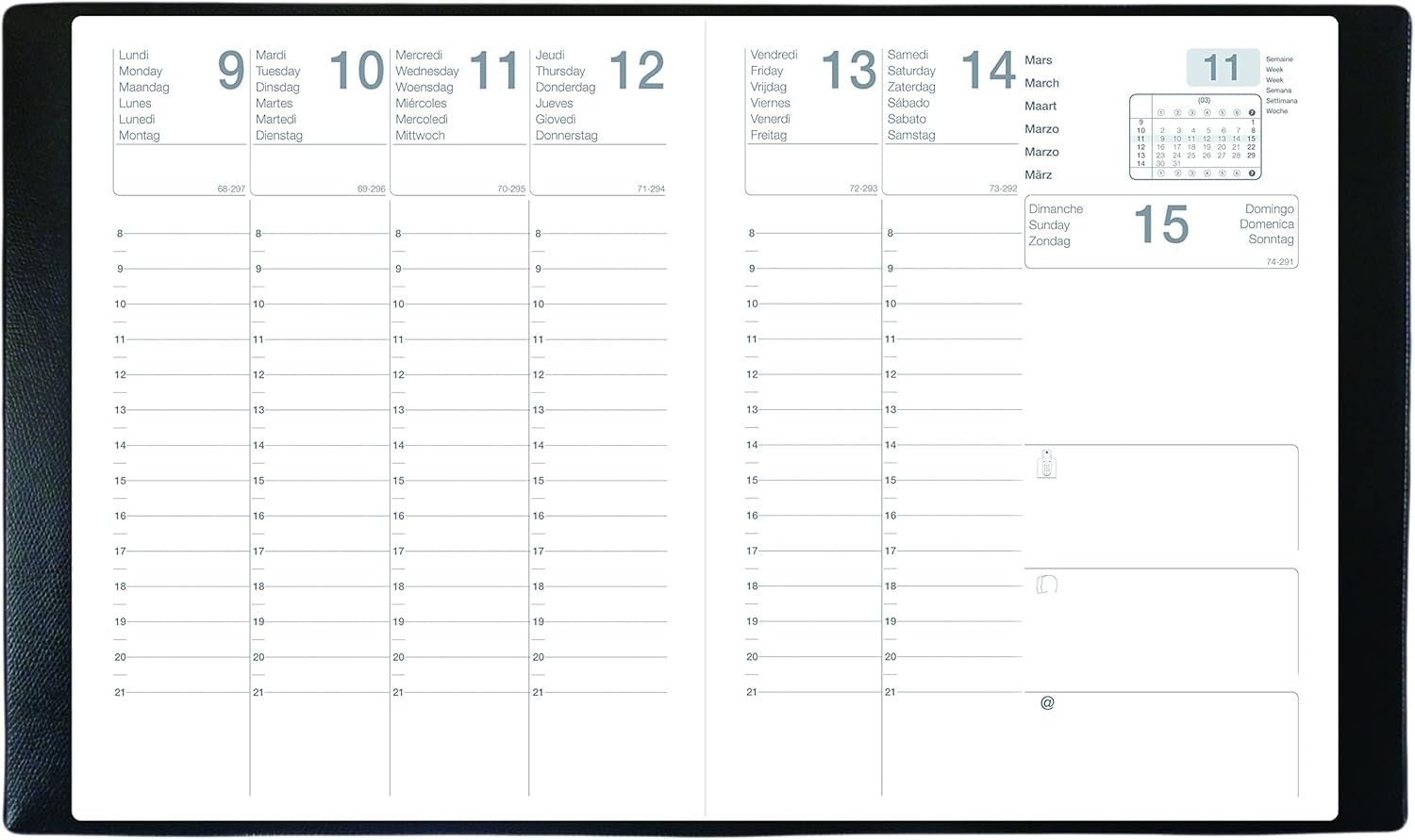 Agenda Semainier Mercure ML 2026 Couverture Noir 21 x 27 cm